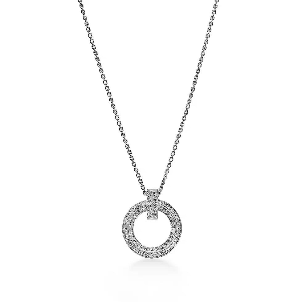 Tiffany Style T Motif Cubic Zirconia 18K Gold-Plated Necklace