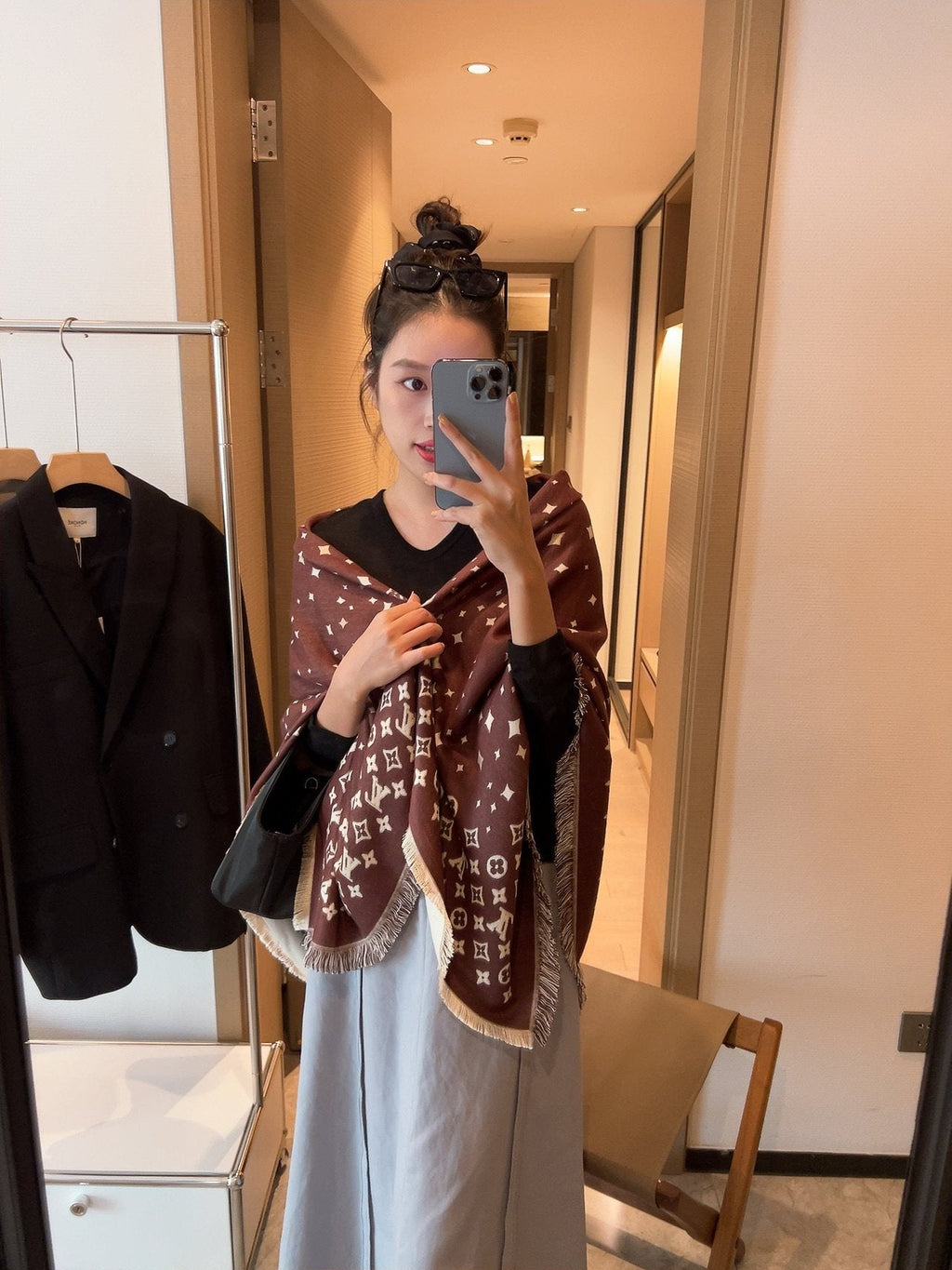 Louis Vuitton Brown Fringe Shawl